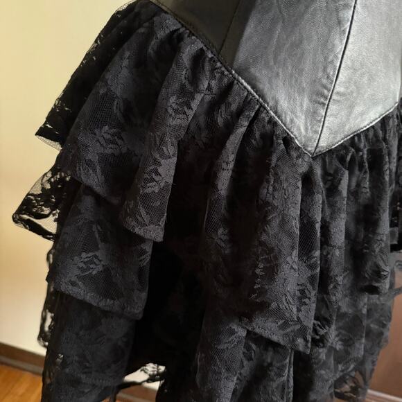 80s Vintage FIRENZE | Black Leather and lace Corset Basque Waist Dress Small - Picture 4 of 7